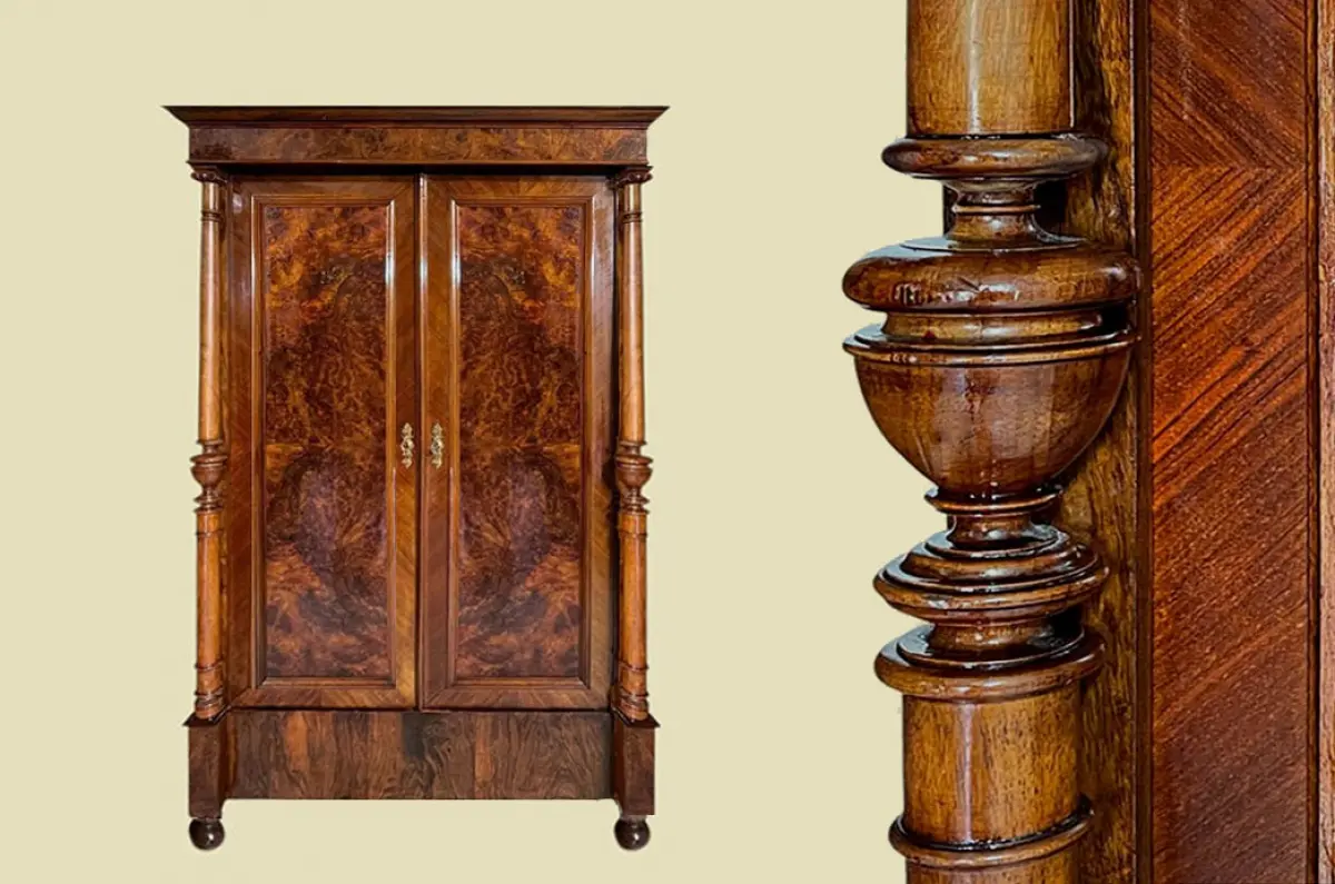 1880er Kleiderschrank ANTIK Gründerzeit Nußbaum Säulen Schrank von 1880 0