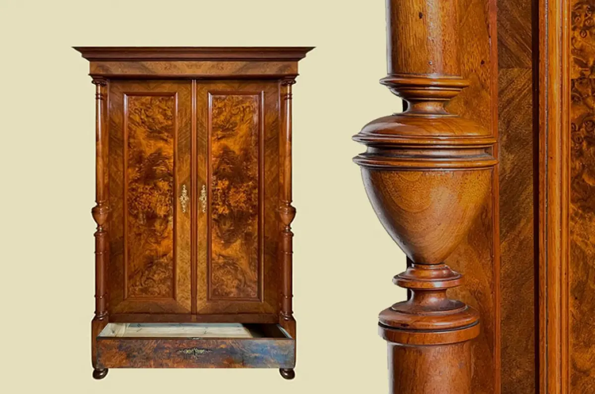 1880er Kleiderschrank ANTIK Gründerzeit Nußbaum Säulen Schrank von 1880