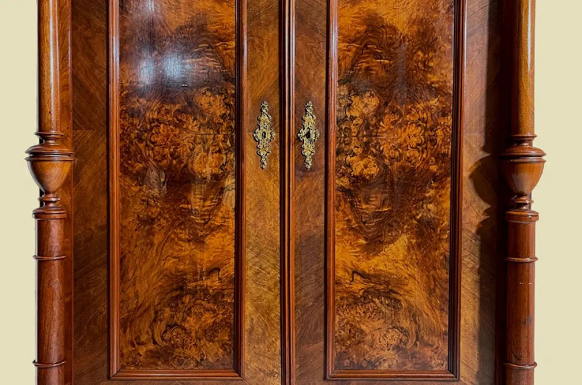 1880er Kleiderschrank ANTIK Gründerzeit Nußbaum Säulen Schrank von 1880 14