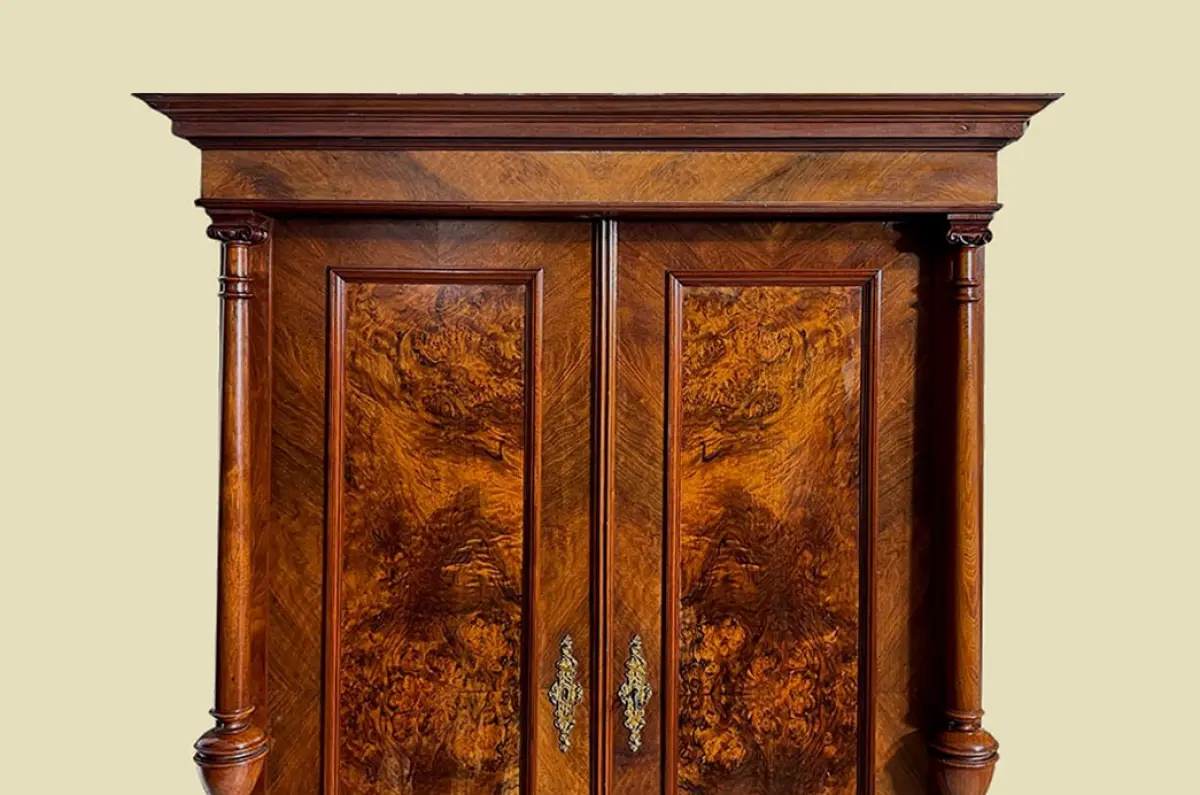 1880er Kleiderschrank ANTIK Gründerzeit Nußbaum Säulen Schrank von 1880 16