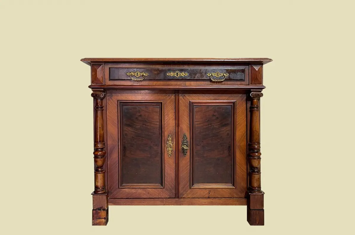 1880er ANTIK Gründerzeit Nußbaum Säulen Kommode Halb Schrank von 1880