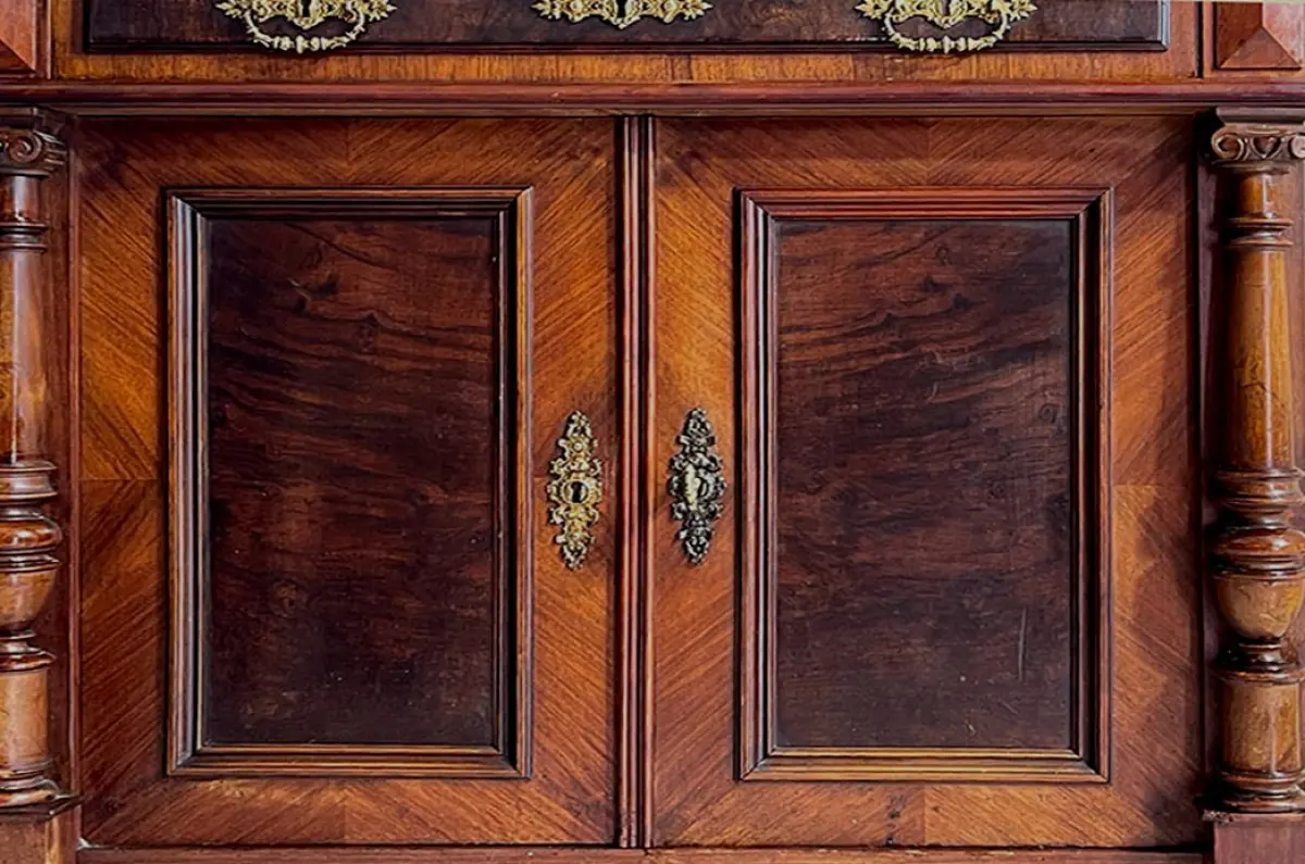 1880er ANTIK Gründerzeit Nußbaum Säulen Kommode Halb Schrank von 1880 12