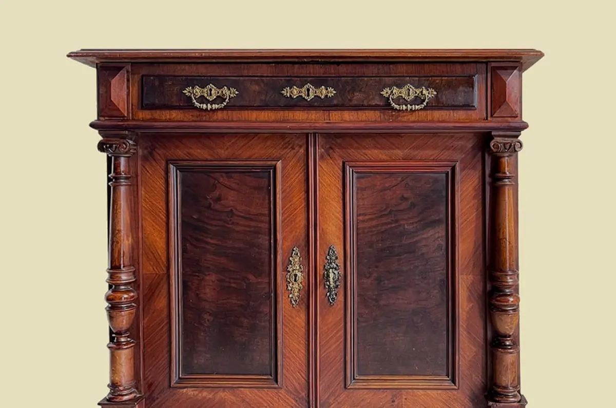 1880er ANTIK Gründerzeit Nußbaum Säulen Kommode Halb Schrank von 1880 14