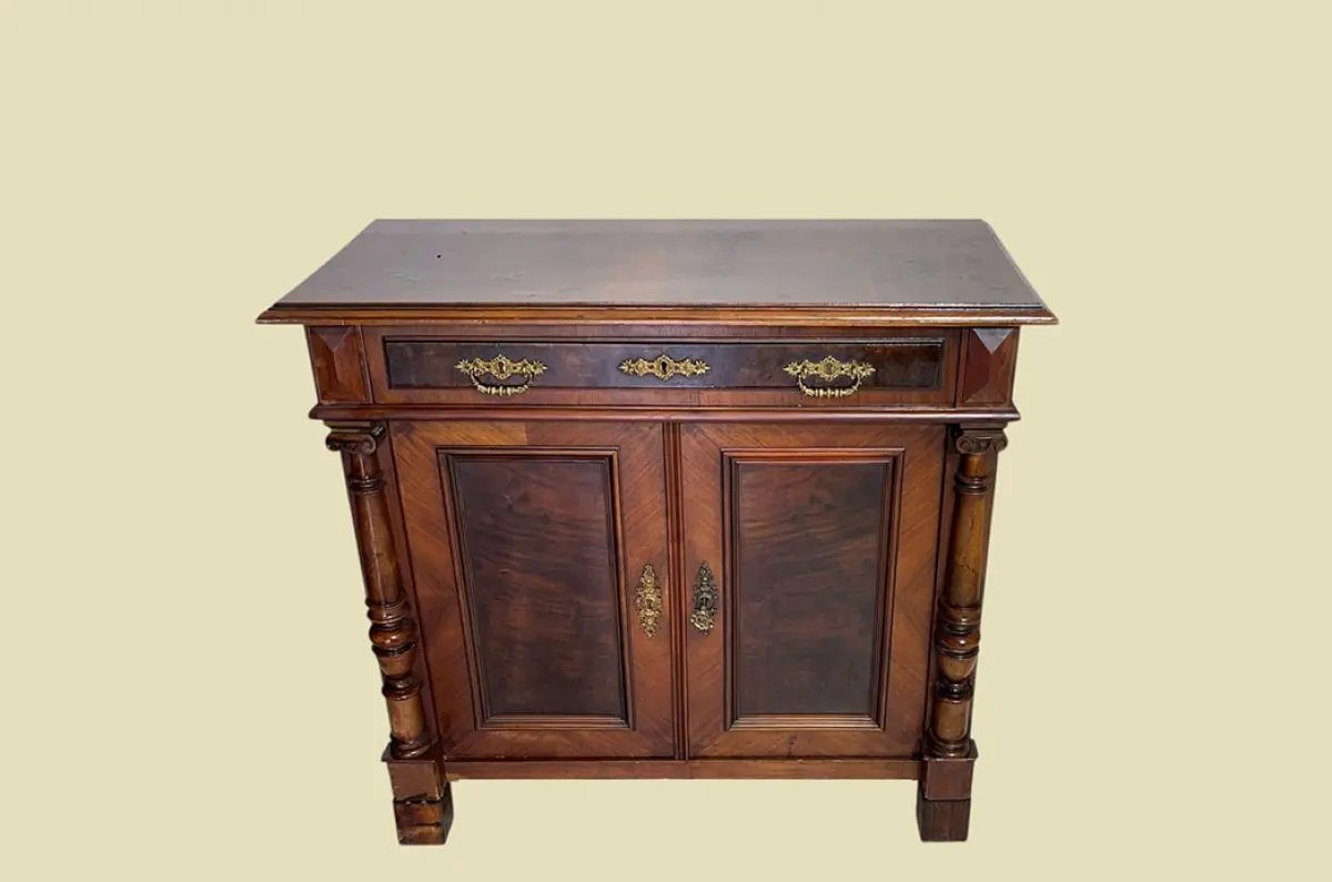 1880er ANTIK Gründerzeit Nußbaum Säulen Kommode Halb Schrank von 1880 2