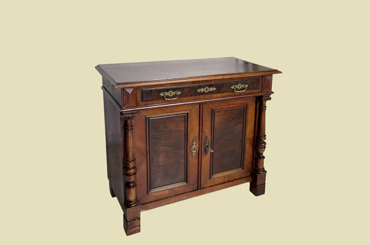 1880er ANTIK Gründerzeit Nußbaum Säulen Kommode Halb Schrank von 1880 3