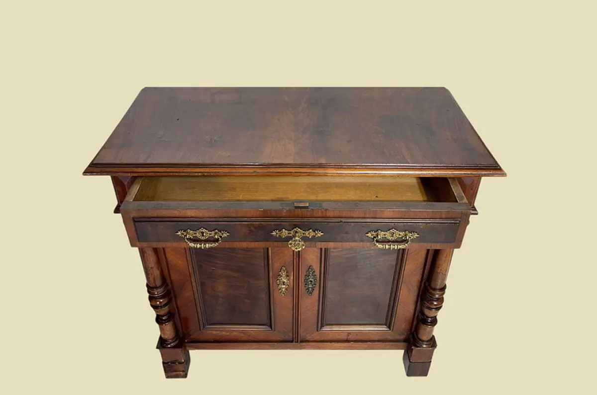 1880er ANTIK Gründerzeit Nußbaum Säulen Kommode Halb Schrank von 1880 6