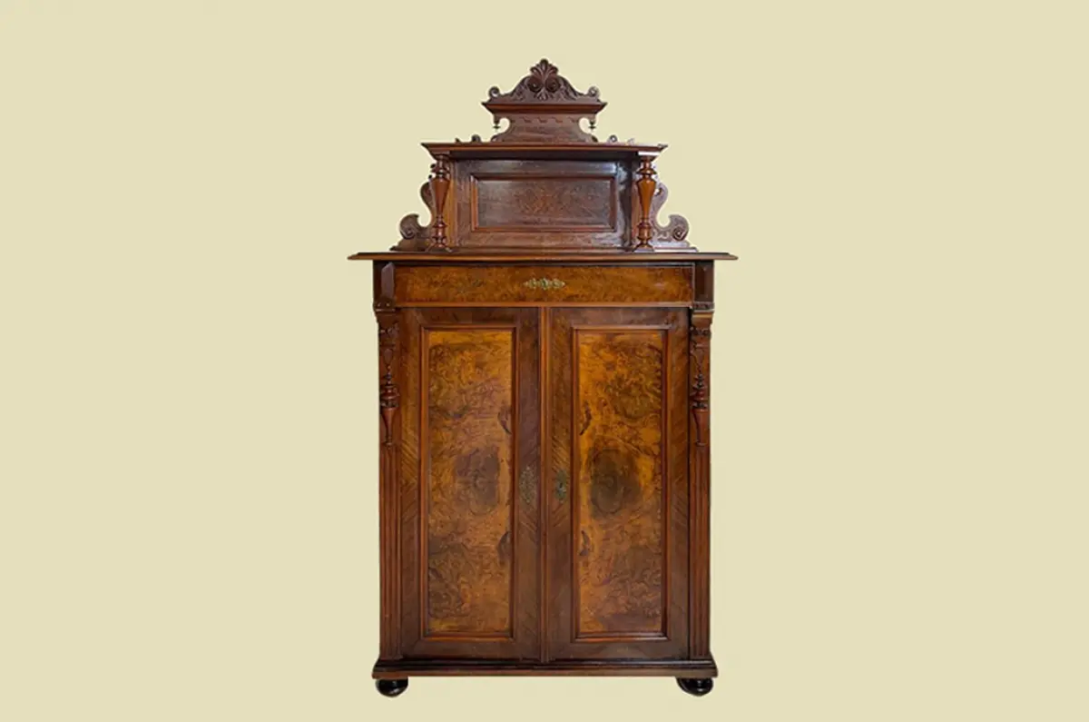 1880er Vertiko ANTIK Gründerzeit Nußbaum Kommode Schrank mit Aufsatz von 1880