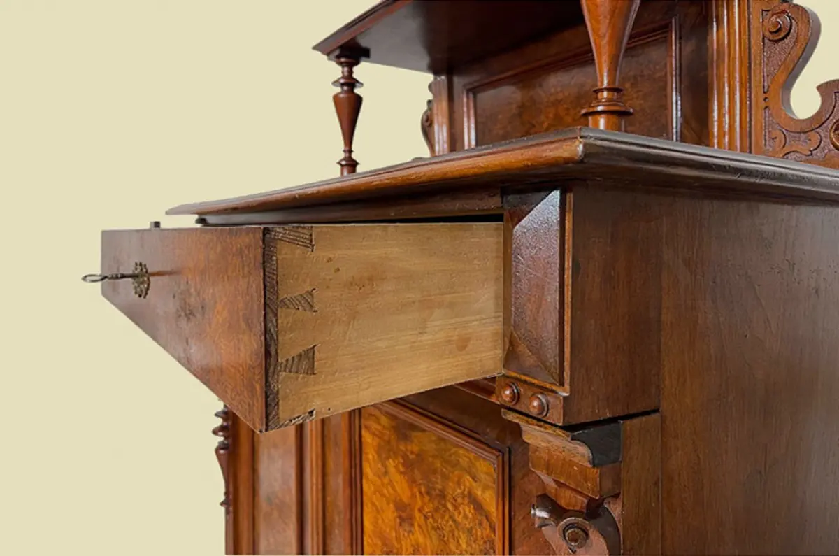 1880er Vertiko ANTIK Gründerzeit Nußbaum Kommode Schrank mit Aufsatz von 1880 10