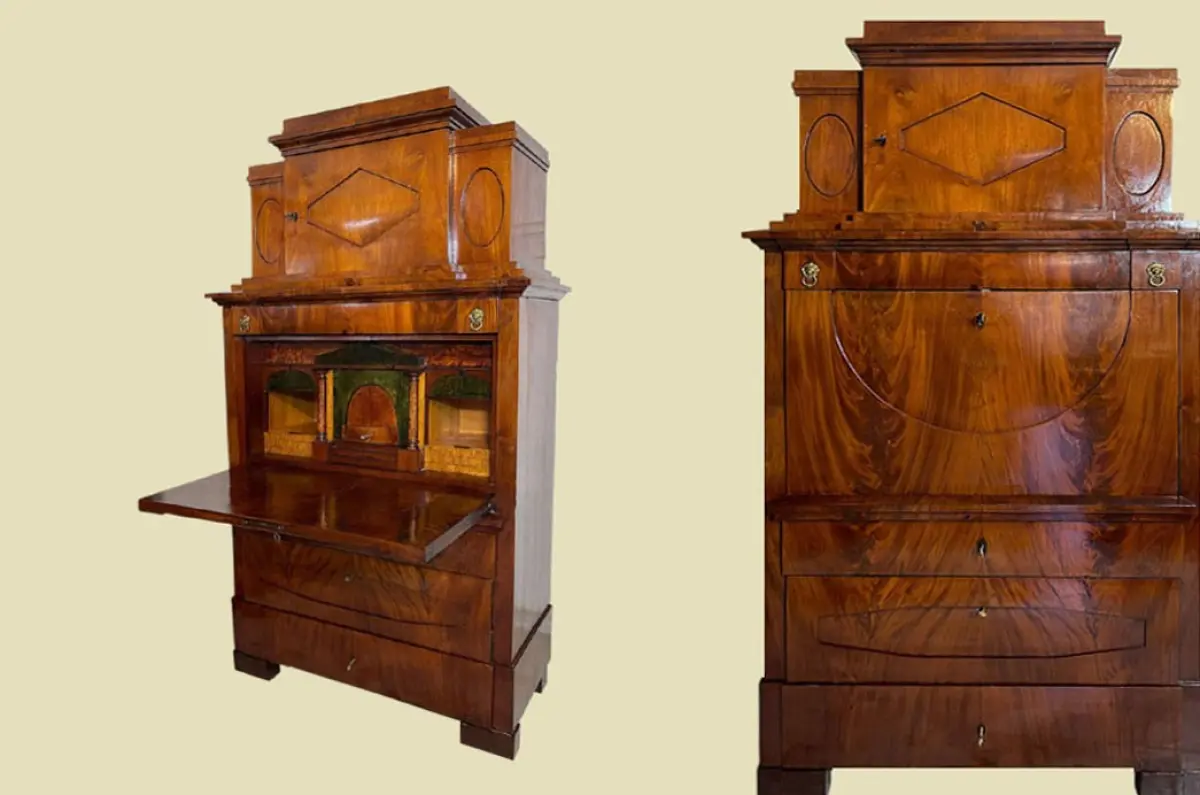 ANTIKER Biedermeier VINTAGE Mahagoni Schreibtisch Aufsatz Sekretär von 1800 0