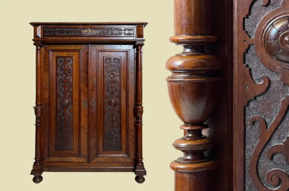 1880er Vertiko ANTIK Gründerzeit Nußbaum Säulen Kommode Schrank von 1880 0