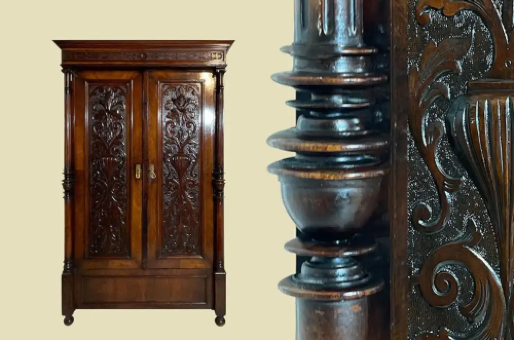 Edler 1880er Kleiderschrank ANTIK Gründerzeit Nußbaum Säulen Schrank von 1880 0