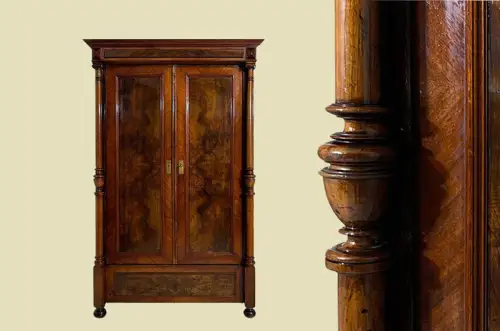 1880er Kleiderschrank ANTIK Gründerzeit VINTAGE Nußbaum Säulen Schrank von 1880