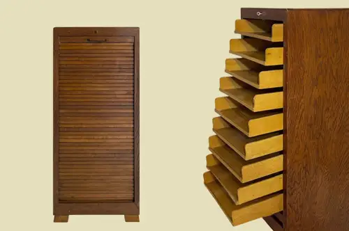 1960er Rolladen Schrank ANTIK Eiche VINTAGE Büromöbel Noten Kommode von 1960