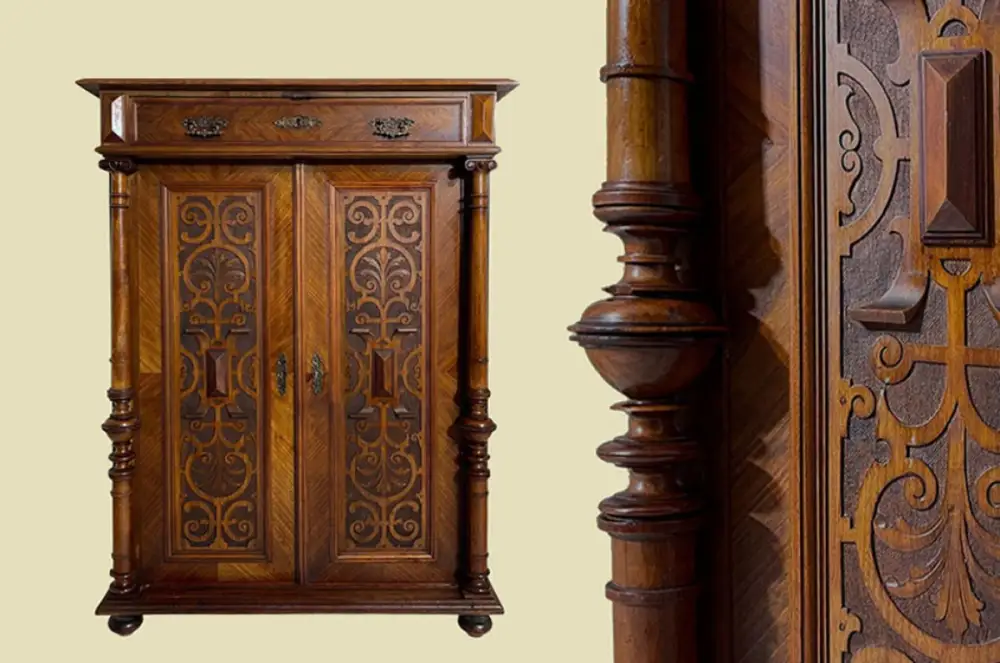 1880er Vertiko ANTIK Gründerzeit VINTAGE Nußbaum Säulen Kommode Schrank von 1880 0