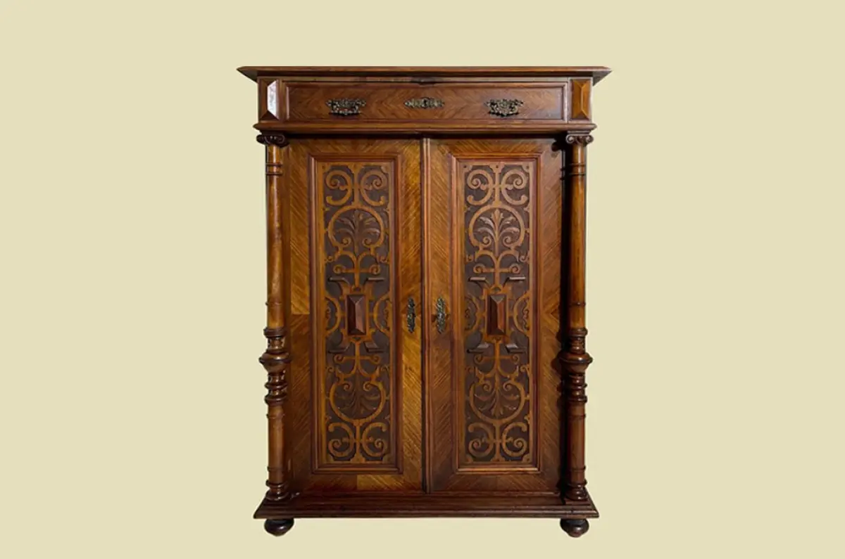 1880er Vertiko ANTIK Gründerzeit VINTAGE Nußbaum Säulen Kommode Schrank von 1880 1