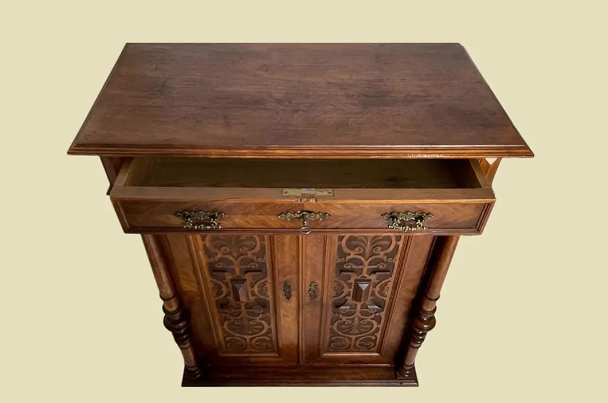 1880er Vertiko ANTIK Gründerzeit VINTAGE Nußbaum Säulen Kommode Schrank von 1880 7