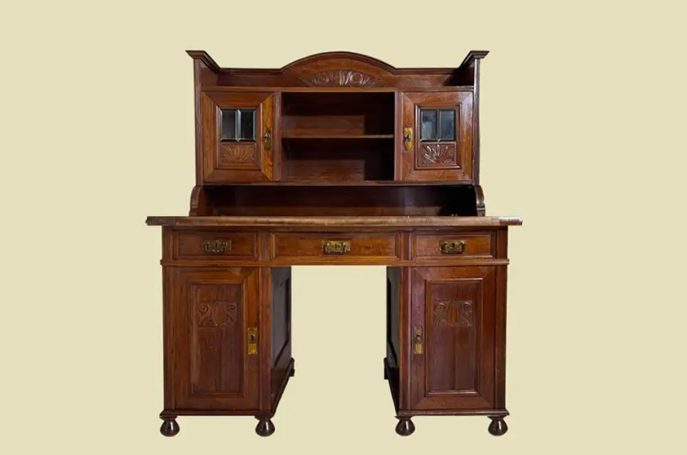 Schreibtisch ANTIK Jugendstil VINTAGE Nußbaum Sekretär mit Aufsatz von 1920 0
