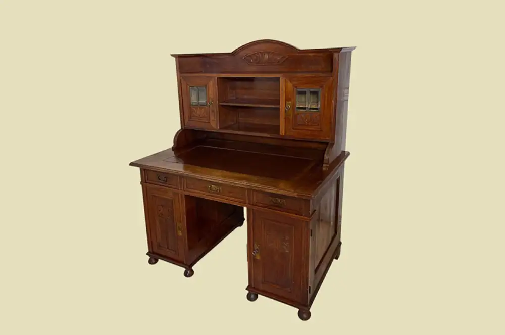 Schreibtisch ANTIK Jugendstil VINTAGE Nußbaum Sekretär mit Aufsatz von 1920 1