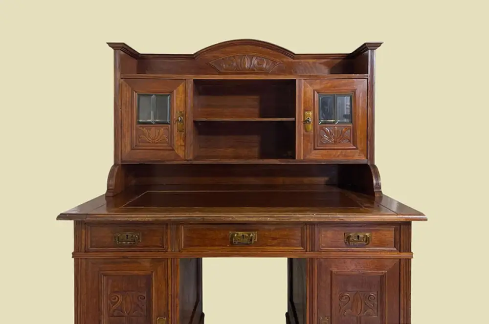 Schreibtisch ANTIK Jugendstil VINTAGE Nußbaum Sekretär mit Aufsatz von 1920 12