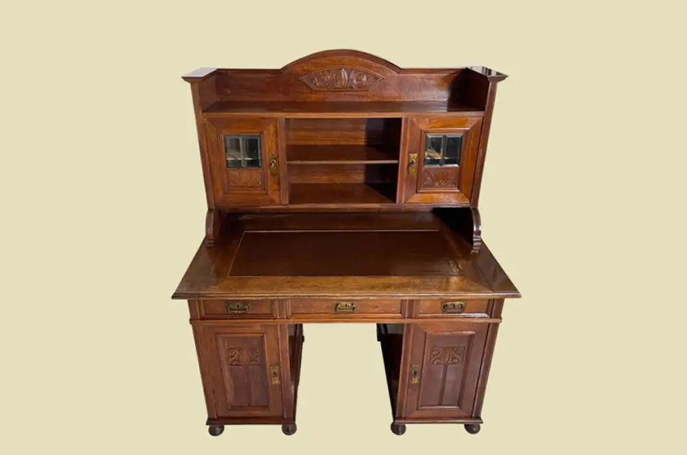 Schreibtisch ANTIK Jugendstil VINTAGE Nußbaum Sekretär mit Aufsatz von 1920 2