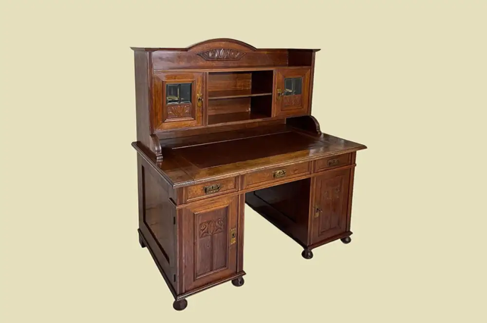 Schreibtisch ANTIK Jugendstil VINTAGE Nußbaum Sekretär mit Aufsatz von 1920 3