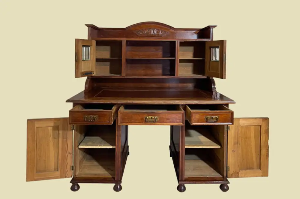 Schreibtisch ANTIK Jugendstil VINTAGE Nußbaum Sekretär mit Aufsatz von 1920 4