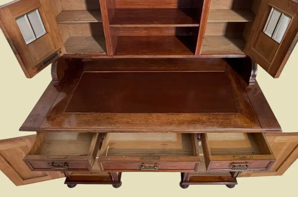 Schreibtisch ANTIK Jugendstil VINTAGE Nußbaum Sekretär mit Aufsatz von 1920 7