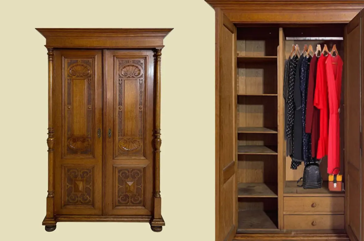 1880er Kleiderschrank ANTIK Gründerzeit VINTAGE Eiche Säulen Schrank von 1880 0
