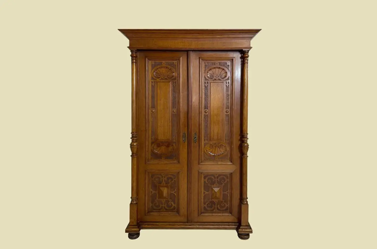 1880er Kleiderschrank ANTIK Gründerzeit VINTAGE Eiche Säulen Schrank von 1880 1