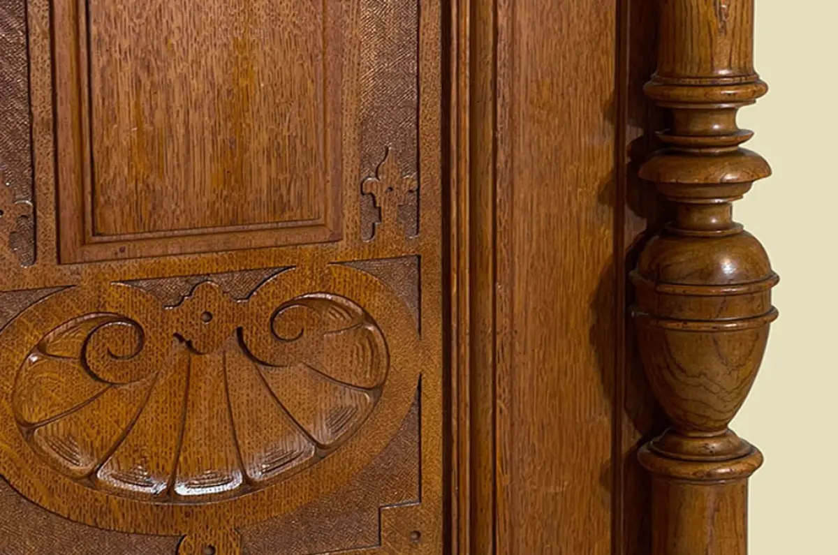 1880er Kleiderschrank ANTIK Gründerzeit VINTAGE Eiche Säulen Schrank von 1880 11