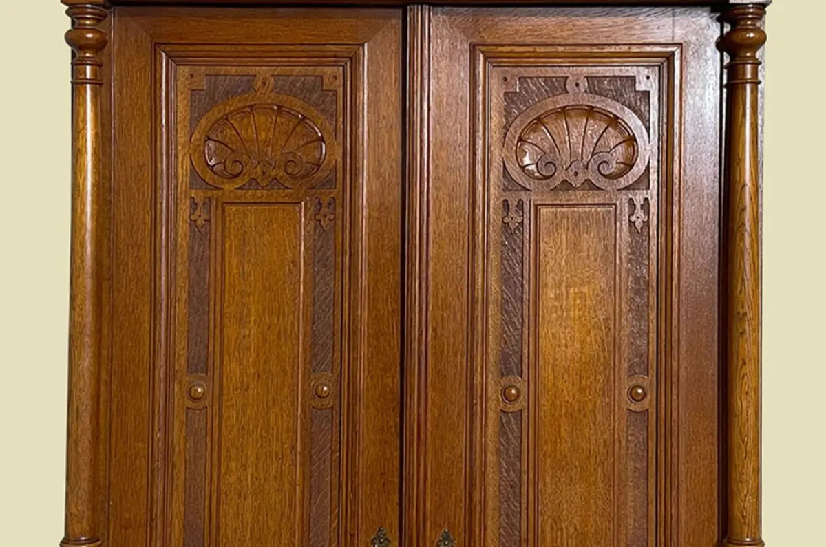 1880er Kleiderschrank ANTIK Gründerzeit VINTAGE Eiche Säulen Schrank von 1880 13