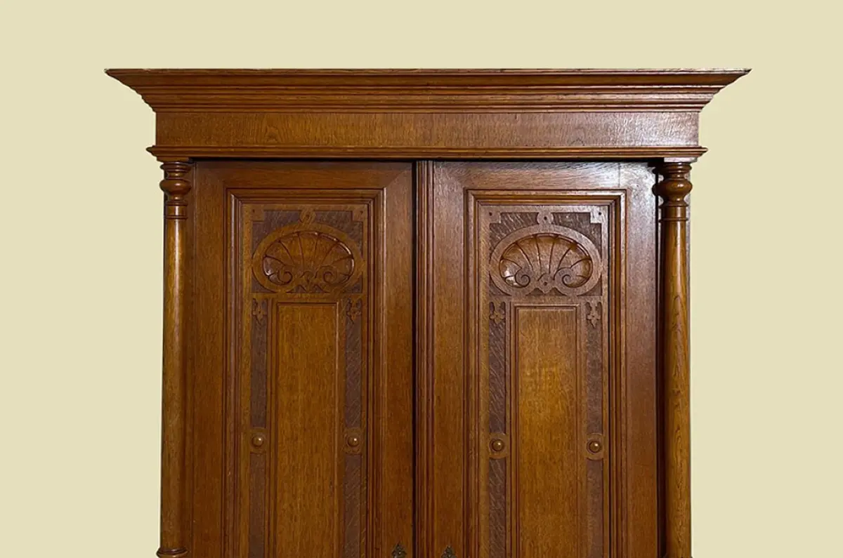 1880er Kleiderschrank ANTIK Gründerzeit VINTAGE Eiche Säulen Schrank von 1880 15