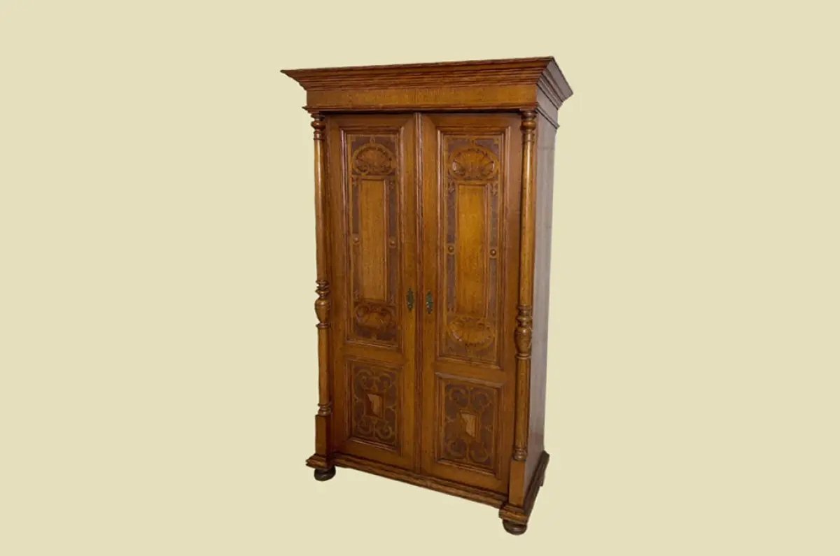 1880er Kleiderschrank ANTIK Gründerzeit VINTAGE Eiche Säulen Schrank von 1880 2