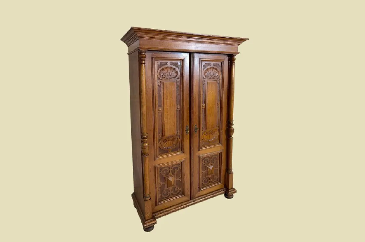 1880er Kleiderschrank ANTIK Gründerzeit VINTAGE Eiche Säulen Schrank von 1880 3