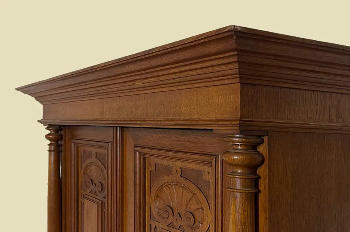 1880er Kleiderschrank ANTIK Gründerzeit VINTAGE Eiche Säulen Schrank von 1880 8