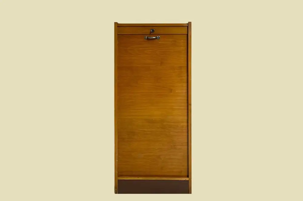 1960er Jahre Rolladenschrank ANTIK Vintage Teakholz Noten Akten Schrank Kommode 1