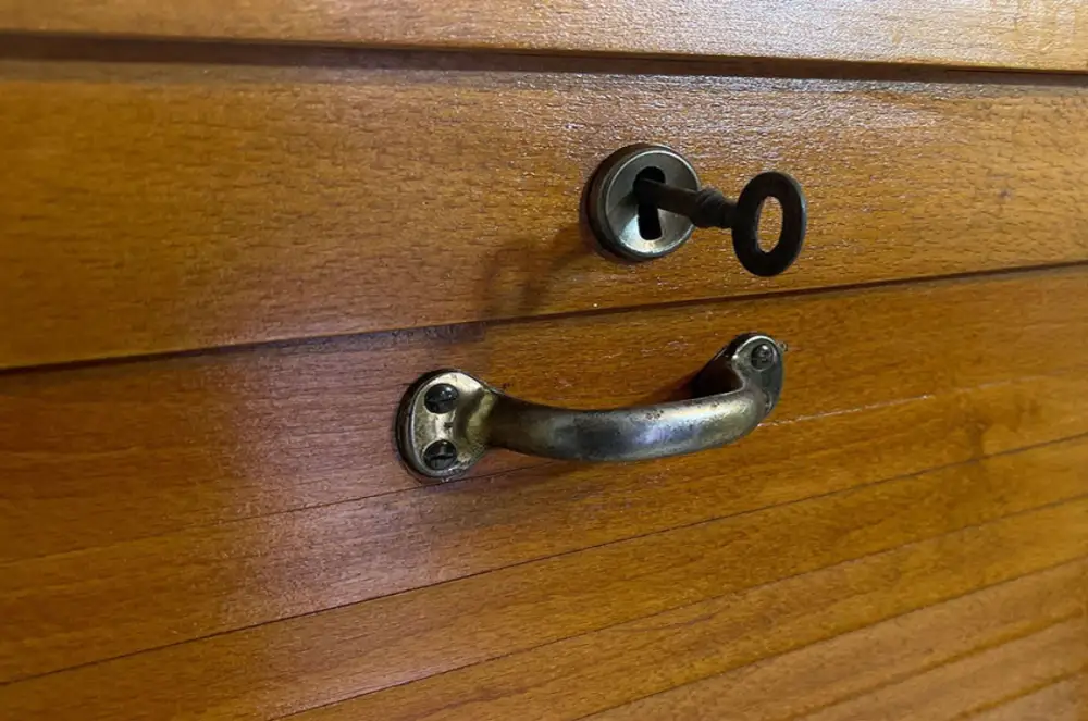 1960er Jahre Rolladenschrank ANTIK Vintage Teakholz Noten Akten Schrank Kommode 12