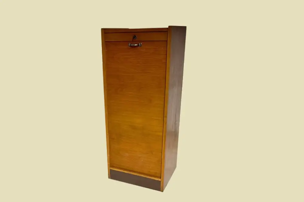 1960er Jahre Rolladenschrank ANTIK Vintage Teakholz Noten Akten Schrank Kommode 2