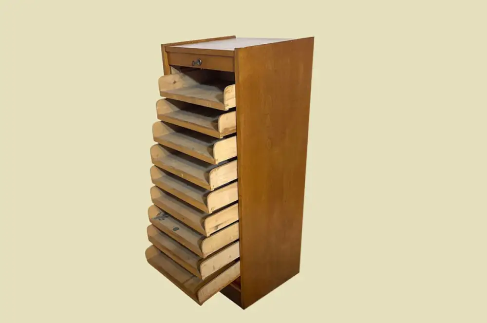 1960er Jahre Rolladenschrank ANTIK Vintage Teakholz Noten Akten Schrank Kommode 8