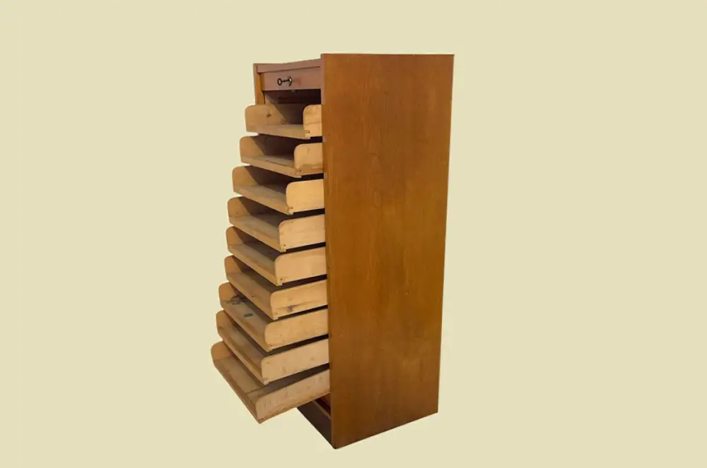 1960er Jahre Rolladenschrank ANTIK Vintage Teakholz Noten Akten Schrank Kommode 9