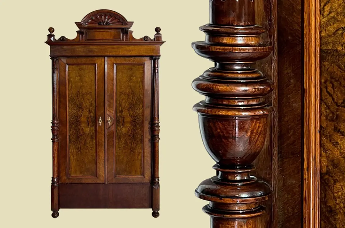 1880er Kleiderschrank ANTIK Gründerzeit VINTAGE Nußbaum Säulen Schrank von 1880