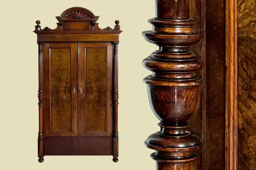 1880er Kleiderschrank ANTIK Gründerzeit VINTAGE Nußbaum Säulen Schrank von 1880