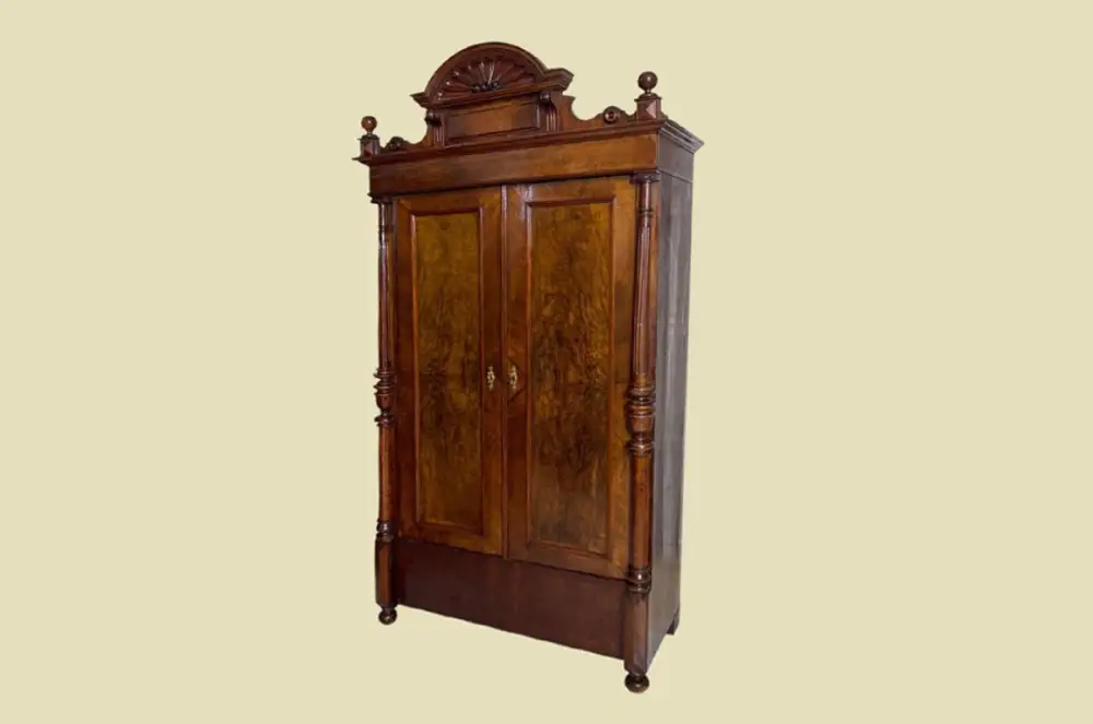 1880er Kleiderschrank ANTIK Gründerzeit VINTAGE Nußbaum Säulen Schrank von 1880 2