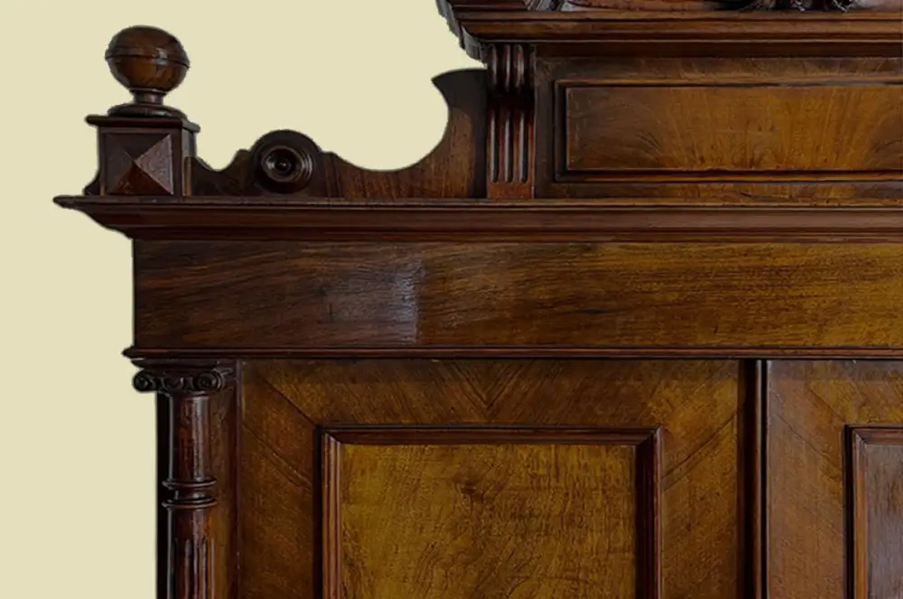 1880er Kleiderschrank ANTIK Gründerzeit VINTAGE Nußbaum Säulen Schrank von 1880 8