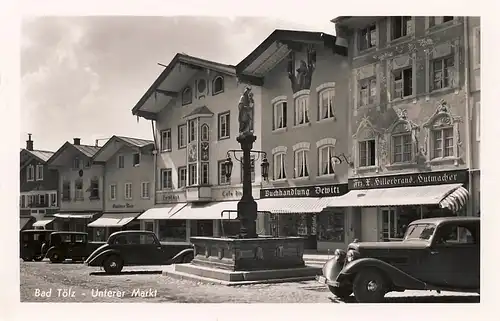 alte orig. AK Bad Tölz Unterer Markt Autos Oldtimer Buchhandlung Dewitz