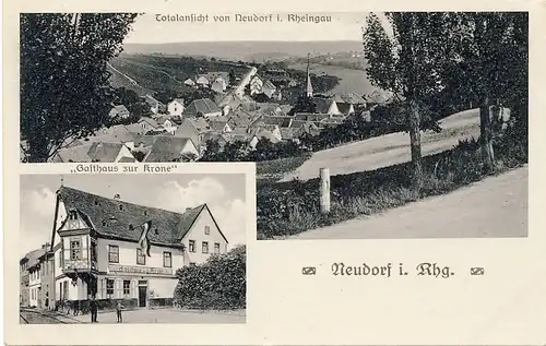 alte orig. AK Neudorf a. Rhein b Eltville Oestrich Budenheim Gasthaus zur Krone orig. Vorkrieg