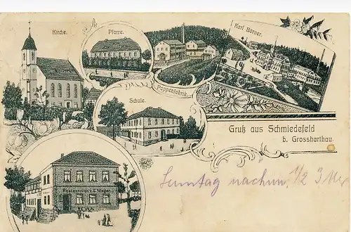 alte orig. AK Schmiedefeld b Großharthau Pappenfabrik Gasthaus 1912