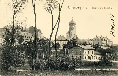 alte orig. AK Marienberg Sachsen Blick zum Bahnhof 1908