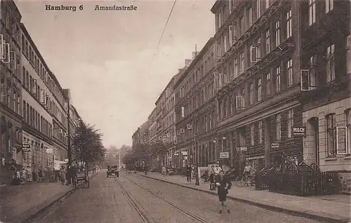 alte orig. AK Hamburg Amandastrasse Geschäfte Läden Vorkrieg