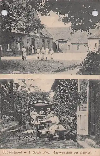alte orig. AK Süderstapel b Stapel Erfde Gasthaus zur Eiderlust S. Gosch Biergarten 1916